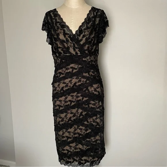 MARINA | Dresses | Marina Black Beaded Stretch Lace Over Nude Dress Size | Poshmark MARINA | Dresses | Marina Black Beaded Stretch Lace Over Nude Dress Size | Poshmark